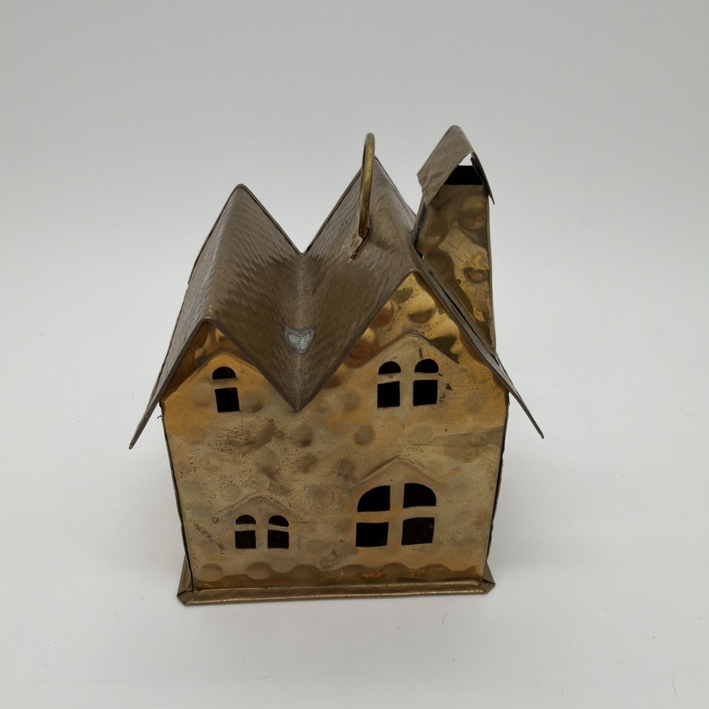 Vintage Hosley Metal Brass House‎ Cottage Tealight Candle Holder Hanging Decor